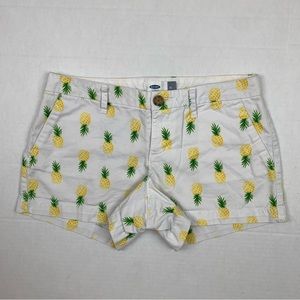 Old Navy Womens Shorts Size 0 Mid Rise Yellow Pineapple Chino Pocket Flat Front